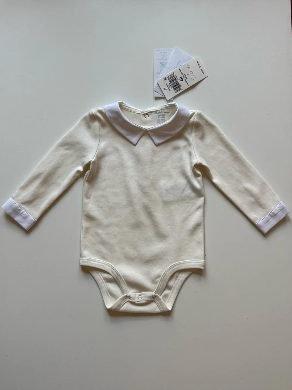 Ralph Lauren Baby Boy Interlock Bodysuit & Plaid Overall Set - Size 6M